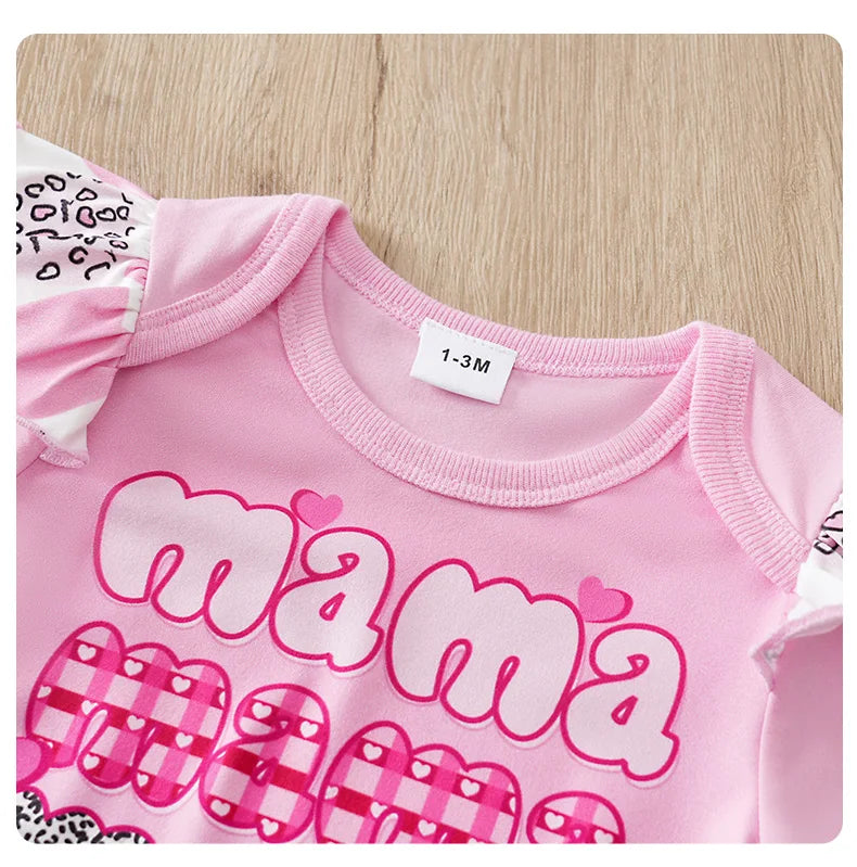 Ensemble bébé 3 pièces manches courtes – Spécial Fête des Mères, rose à cœurs