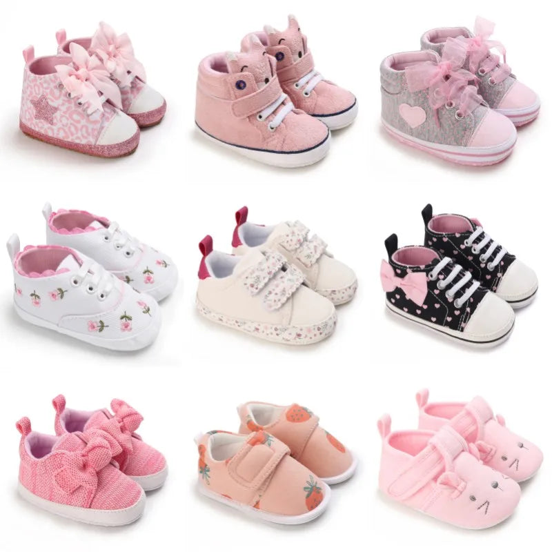 Chaussures premiers pas bébé fille – Semelle souple antidérapante – Fermeture scratch (0–12 mois)