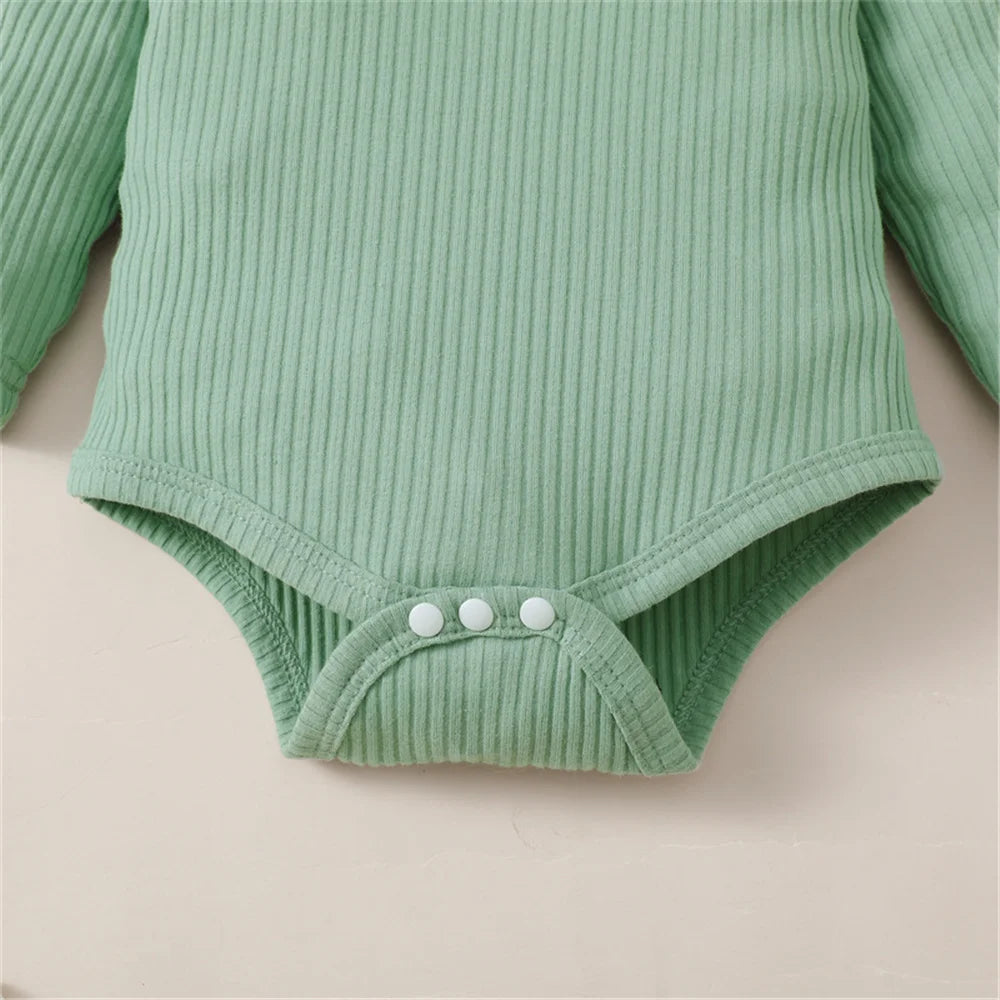 Ensemble Bébé Fille 3 Pièces – Body Manches Longues, Pantalon Fleuri & Bandeau – Printemps & Automne (0–12 mois)