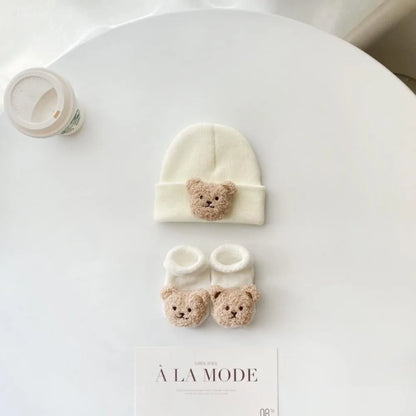 Ensemble bébé 2 pièces – Bonnet + chaussettes motif animal | 0 à 12 mois