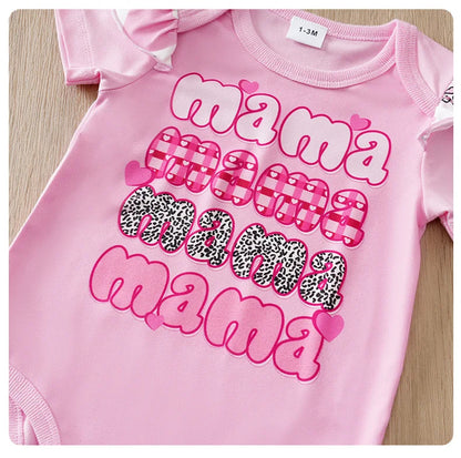 Ensemble bébé 3 pièces manches courtes – Spécial Fête des Mères, rose à cœurs