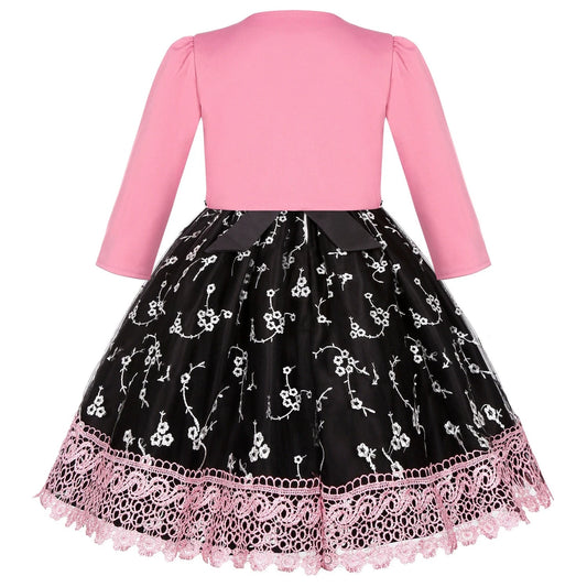 Robe Princesse Fille 2 Pièces (Robe + Veste) – Noir & Rose | Cérémonie, Anniversaire, Piano (5–14 ans)