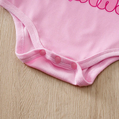 Ensemble bébé 3 pièces manches courtes – Spécial Fête des Mères, rose à cœurs