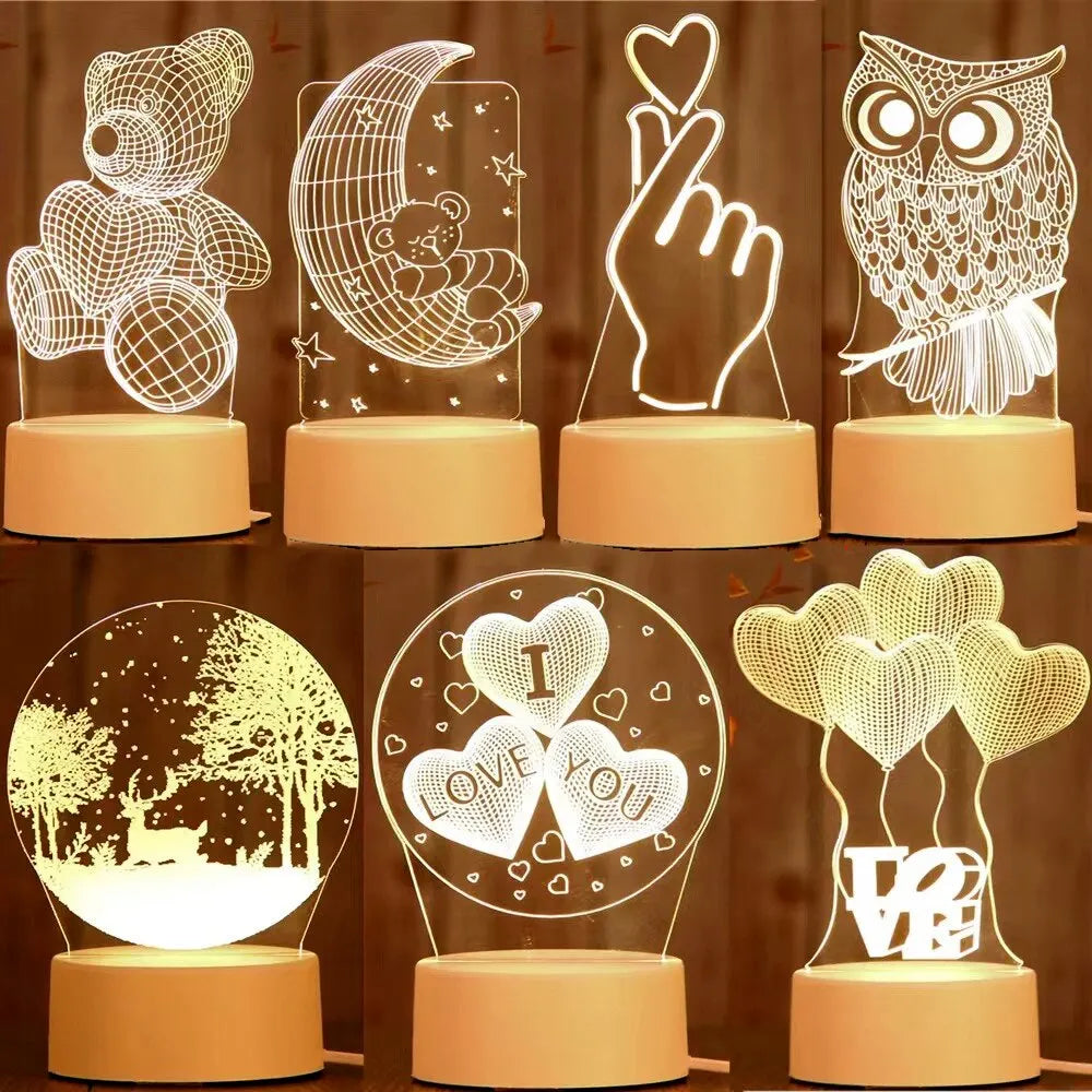 Veilleuse LED Acrylique 3D – Lampe de Chevet Décorative (Cadeau & Ambiance)