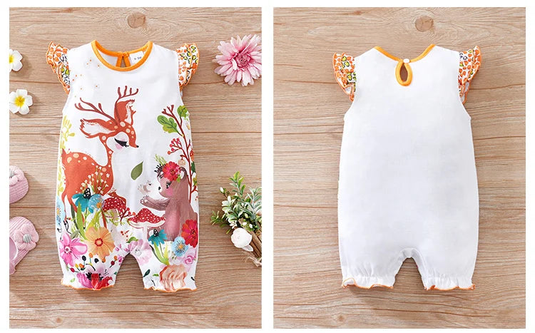 Barboteuse Bébé Été – Petit Cerf Magique (0–12 mois)