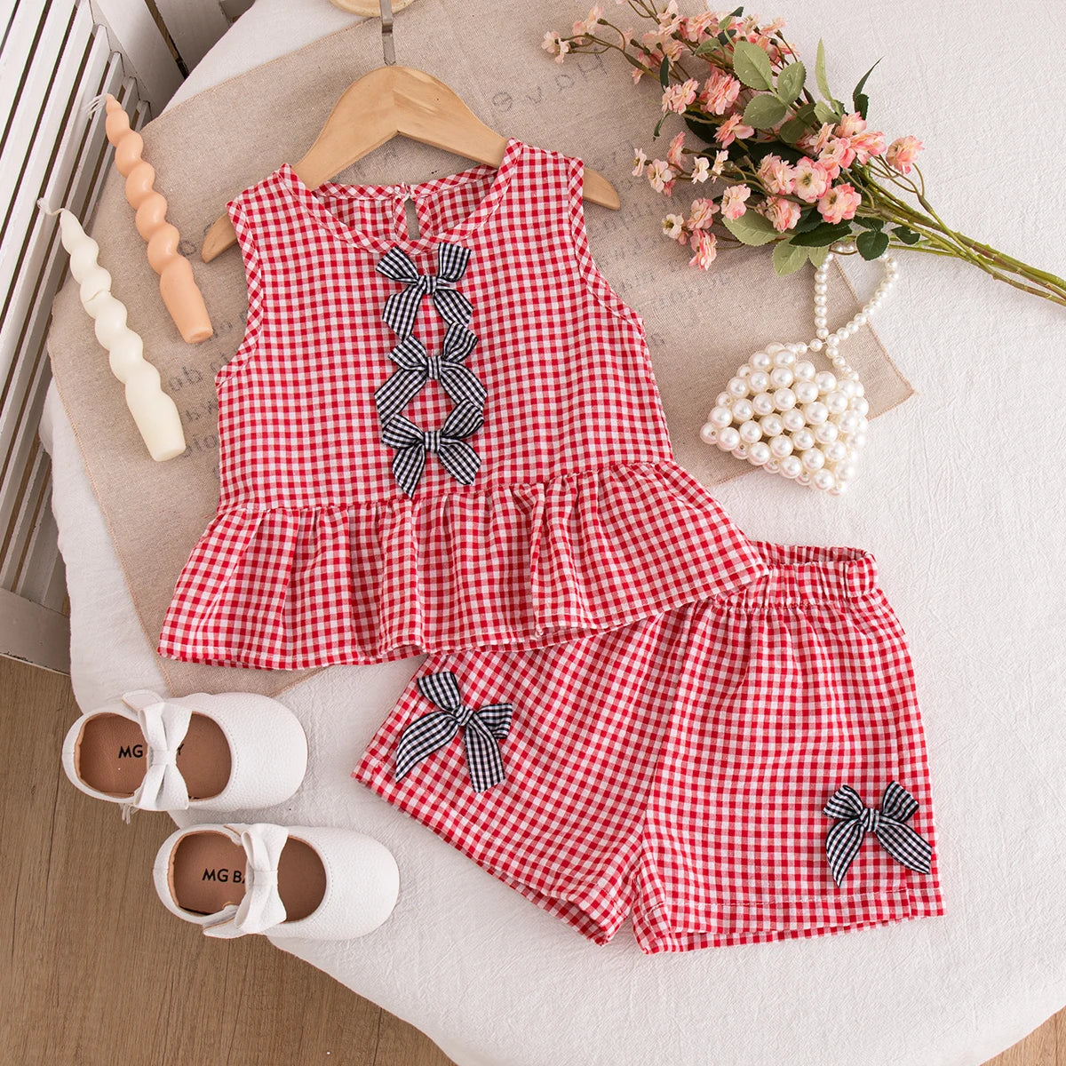 Ensemble Petite Princesse – Tenue d’Été Bébé Fille à Carreaux