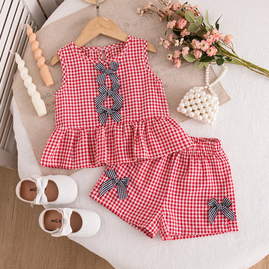 Ensemble Petite Princesse – Tenue d’Été Bébé Fille à Carreaux