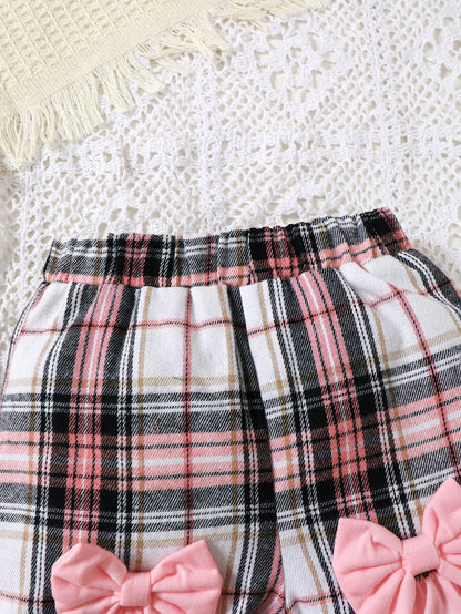 Ensemble Bébé Fille “Panda” – T-shirt Rose & Short à Carreaux (1–3 ans)