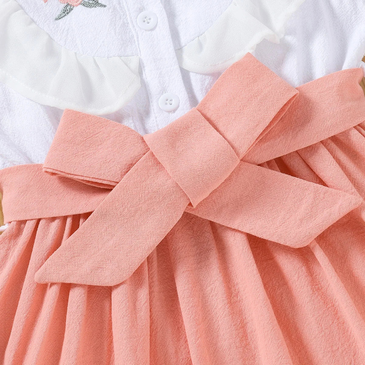 Robe Fille Brodée avec Nœud – Rose & Blanc, Look Fête (4–6 ans)