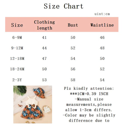 Robe d’été bébé fille + chapeau assorti – Motif feuilles tropicales