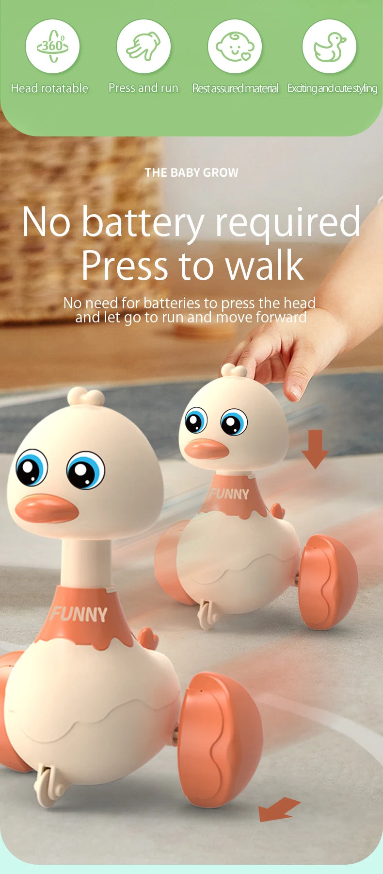 Jouet Éducatif Canard à Inertie – Véhicule à Presser pour l’Éveil des Tout-Petits