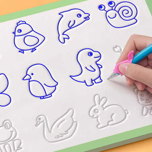 Livre de dessin à rainures pour enfants – Apprendre à tracer et dessiner (3 à 14 ans)