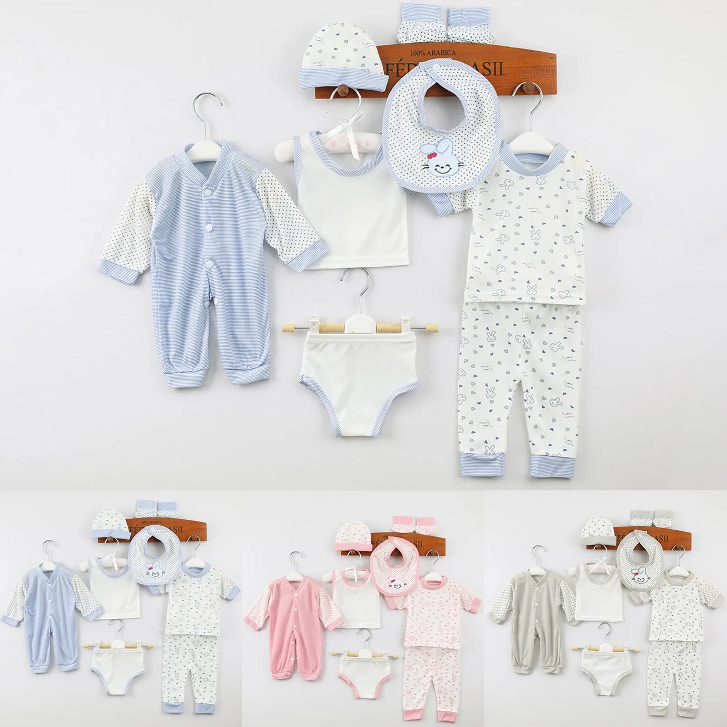 Ensemble naissance bébé 8 pièces – Coffret complet nouveau-né garçon & fille (vêtements + accessoires)
