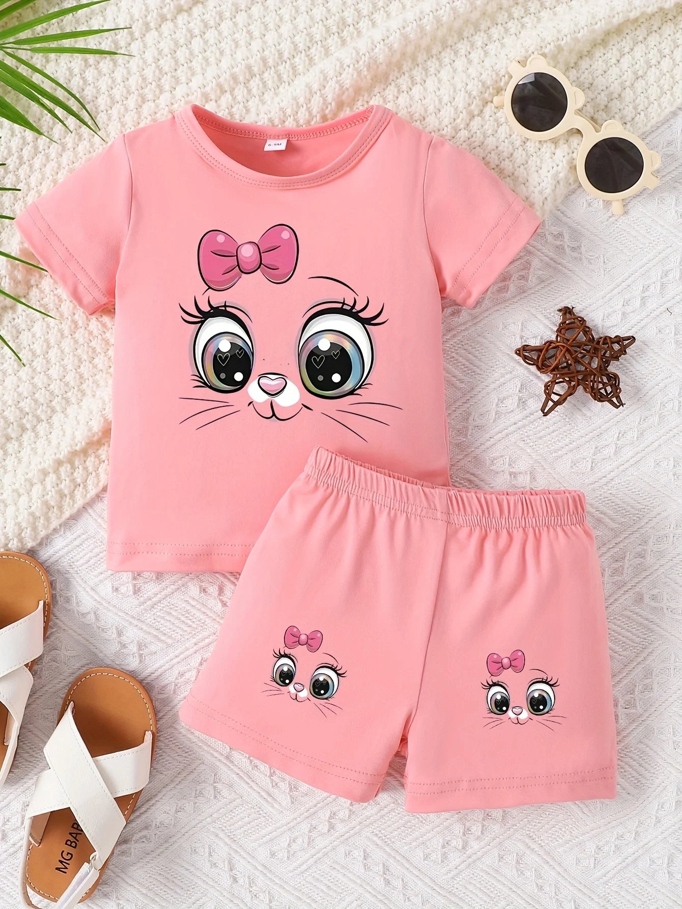 Ensemble Bébé Fille – T-shirt & Short Motif Chat