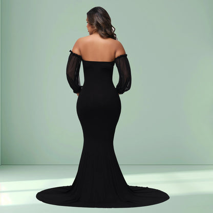 Robe Maternité Élégance Studio – Manches Bouffantes & Silhouette Sirène