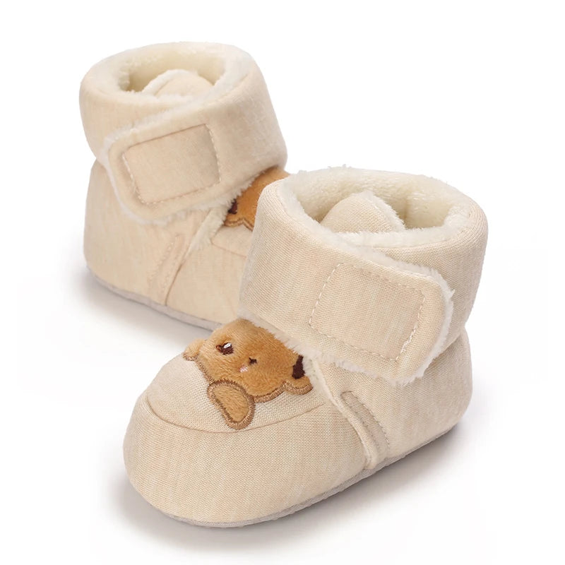 Chaussons Bébé Ourson en Coton Doux – Semelle Souple & Intérieur Moelleux