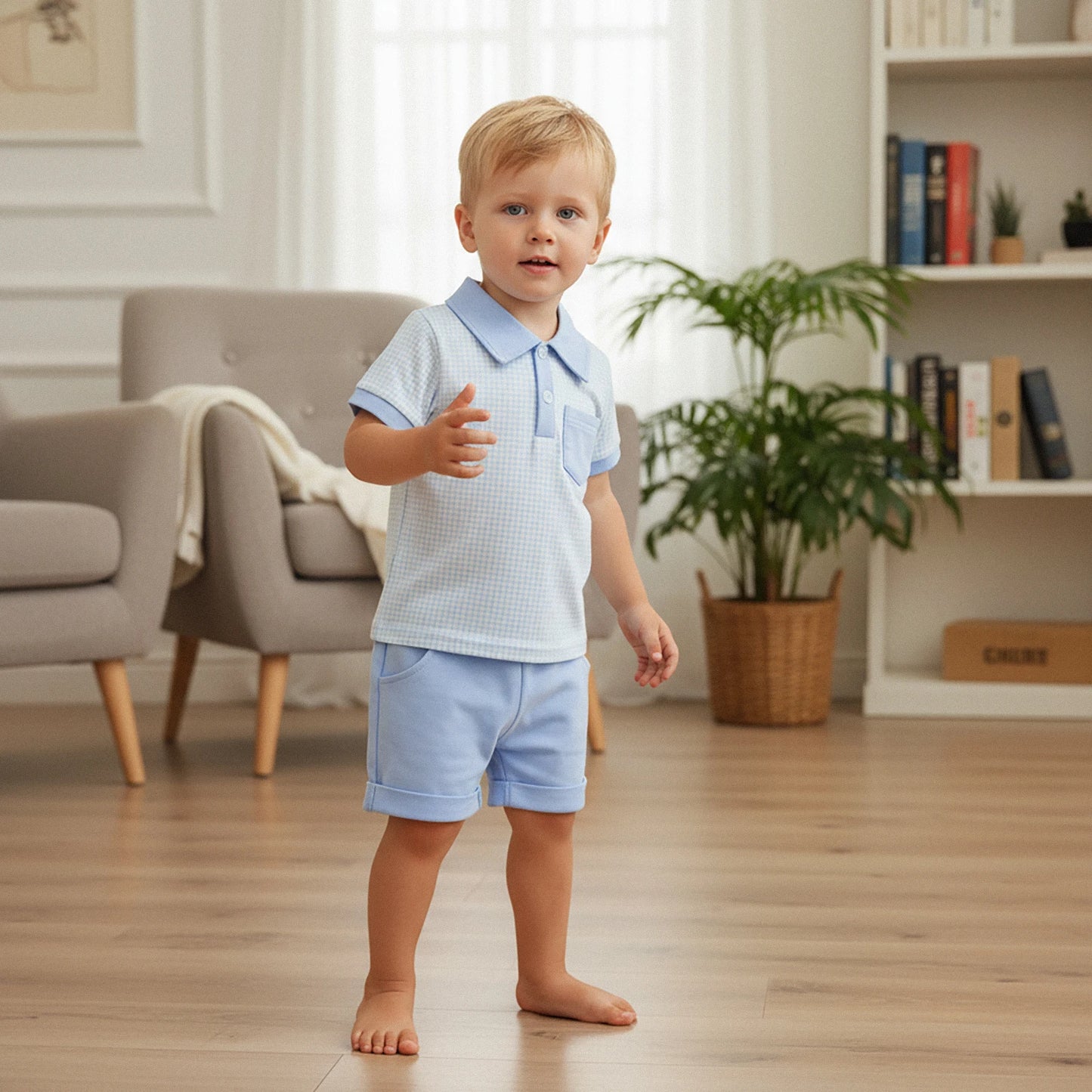 Ensemble bébé garçon élégant 2 pièces – Chemise à carreaux & short assorti (6 à 36 mois)
