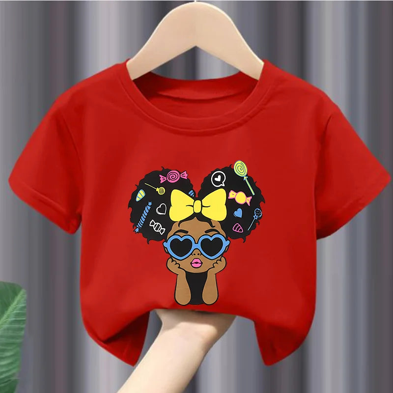 Girls' Summer Crew-neck Short-sleeved Top New Black Girls' Print Top Kids Clothes  Boys Girls Clothes
