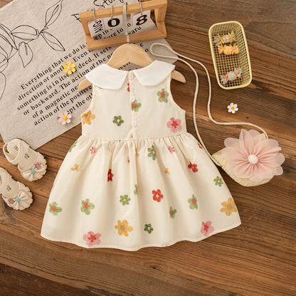 Robe Bébé Fille Fleurie d’Été + Petit Sac Offert (1–2 ans) – Coton/Polyester