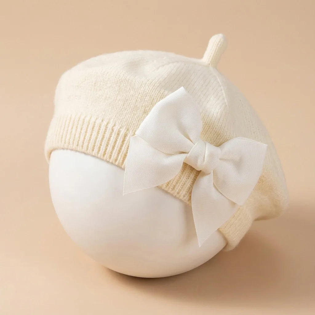 Béret bébé avec grand nœud – Chapeau élégant pour nouveau-né et petite fille
