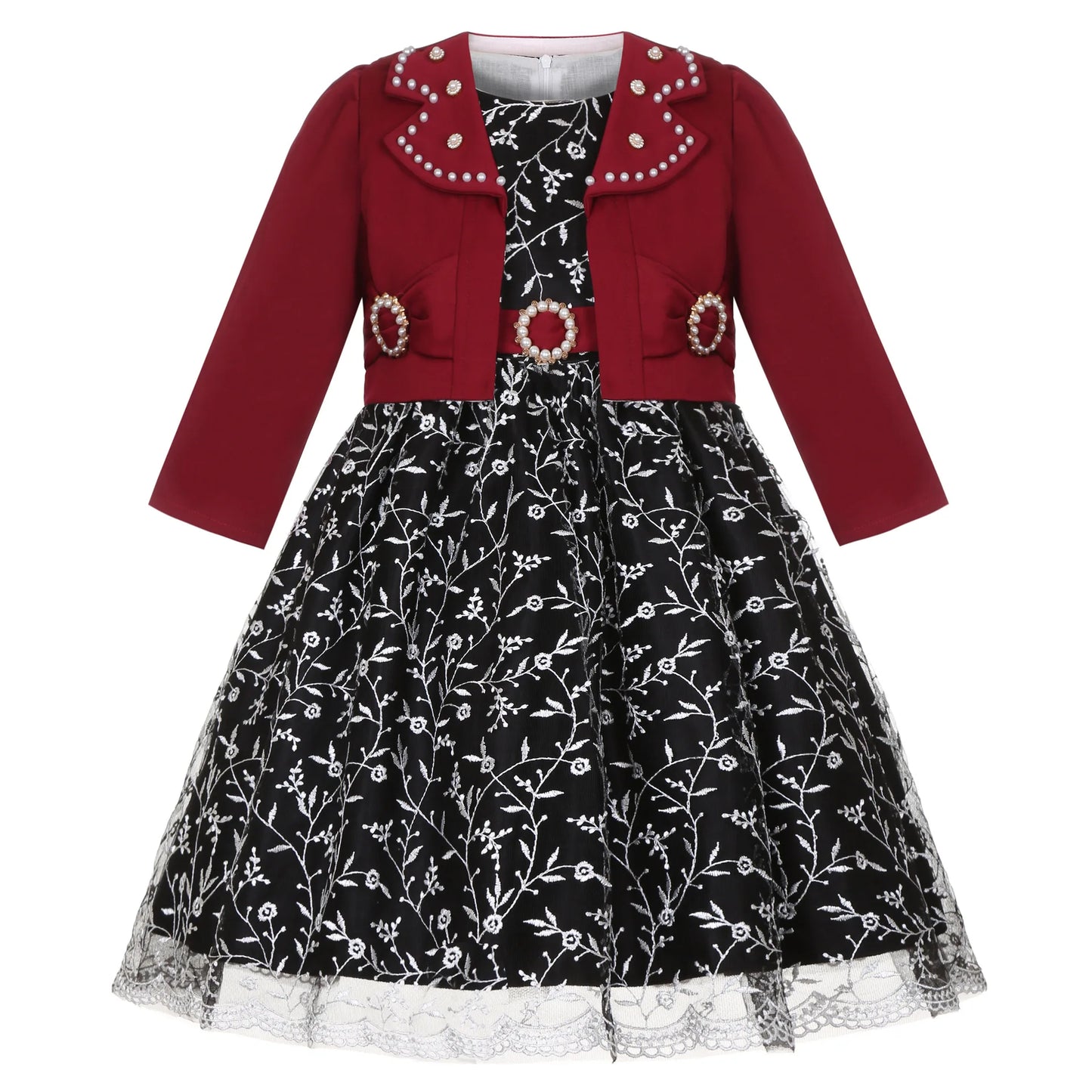 Robe Princesse Fille 2 Pièces (Robe + Veste) – Noir & Rose | Cérémonie, Anniversaire, Piano (5–14 ans)