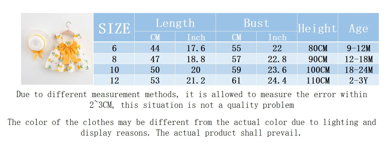 Ensemble Été Bébé Fille 2 Pièces – Robe à Bretelles Imprimé Fruits & Chapeau Assorti
