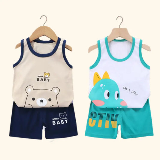 Ensemble d’été 2 pièces pour enfants – Débardeur et short en coton respirant, style décontracté unisexe