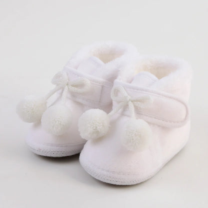 Nouvelle mode chaussures confortables nouveau-né bébé filles garçons chaussons souples solide pompon bottes de neige infantile enfant en bas âge nouveau-né chaussures chauffantes