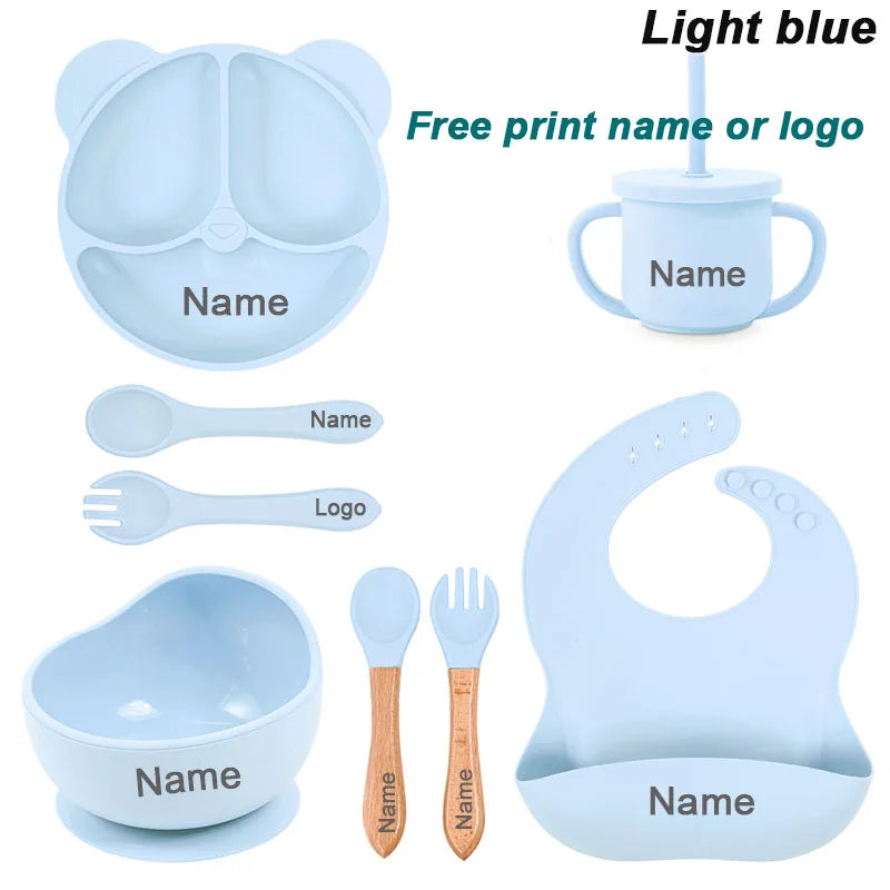 Vaisselle en silicone alimentaire pour bébé – Ensemble repas 8 pièces sans BPA, antidérapant et sécurisé