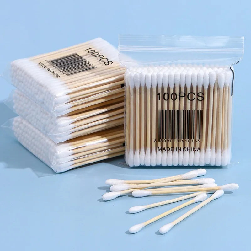 Boîte de rangement pour coton-tige, Double tête en bois pour bébé, couverture carrée transparente en bambou, organisateur de cure-dents pour coton-tige