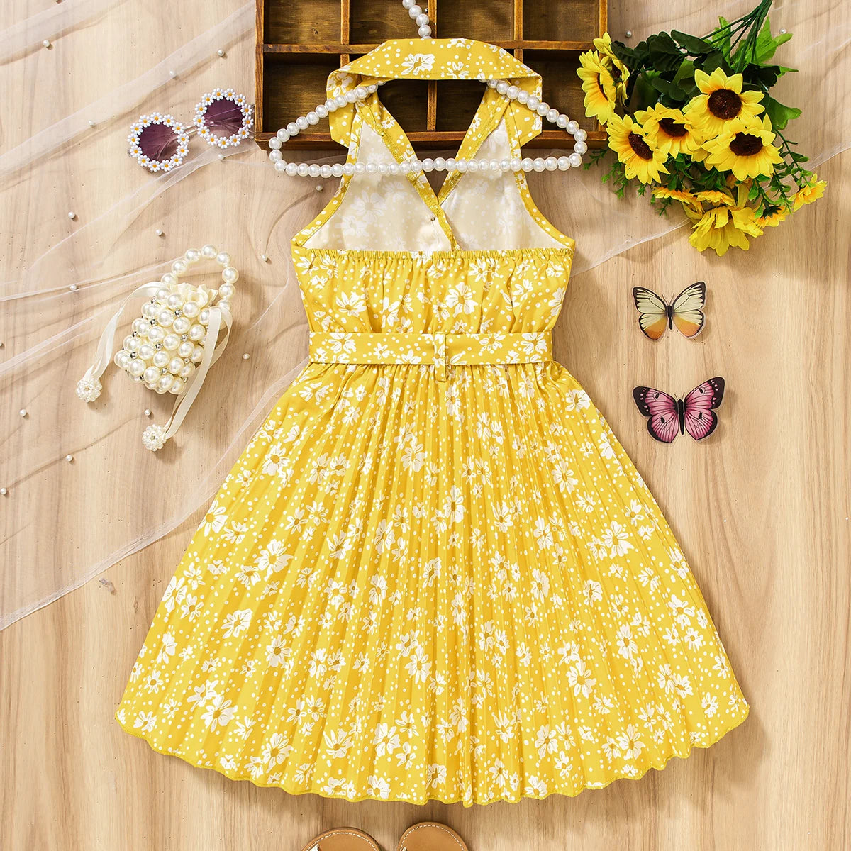 Robe d’été jaune fleurie – Fille