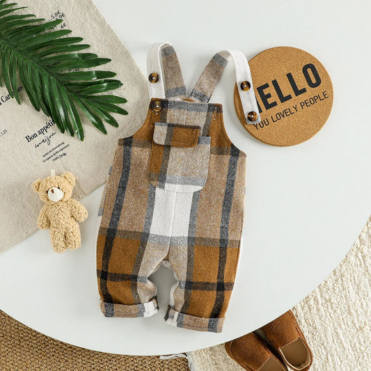 Nouveau bébé unisexe garçon/filles 3-24M pull sans manches bretelles avec bouton combinaison chapeau printemps et automne décontracté mode barboteuse