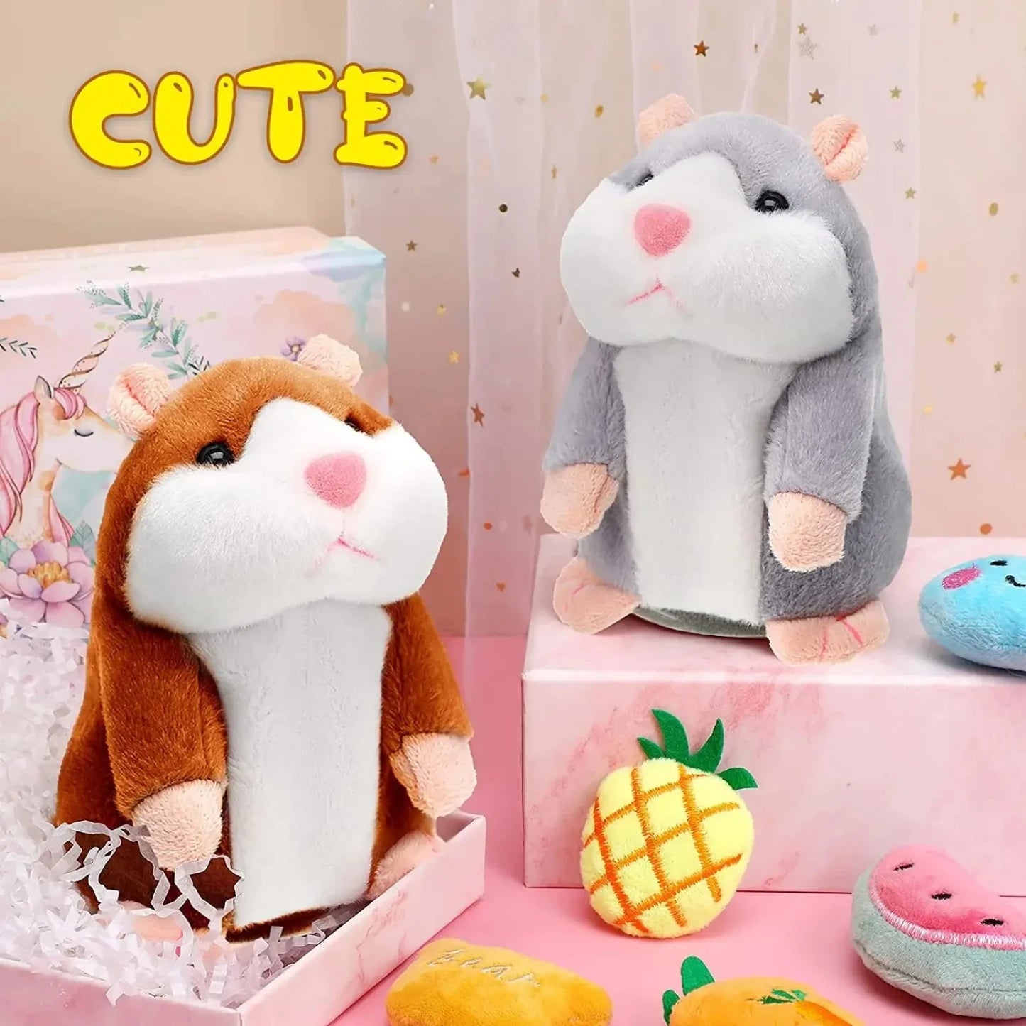 Peluche hamster qui répète la voix – Jouet interactif rigolo – Cadeau enfant
