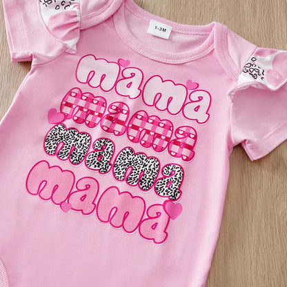 Ensemble bébé 3 pièces manches courtes – Spécial Fête des Mères, rose à cœurs