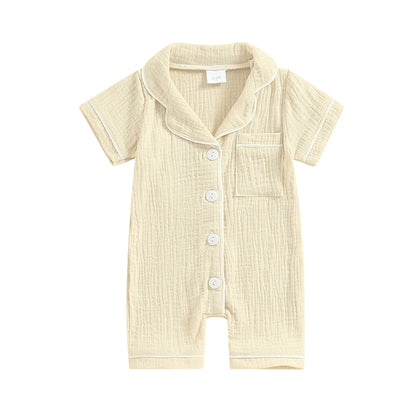 Combinaison bébé en coton boutonnée – Manches courtes – Fille & garçon