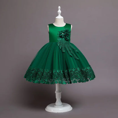 Robe de Princesse en Dentelle & Fleurs – Cérémonie Élégante pour Fille