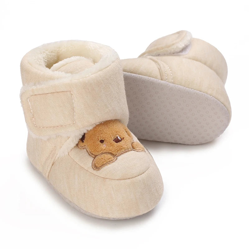 Chaussons Bébé Ourson en Coton Doux – Semelle Souple & Intérieur Moelleux