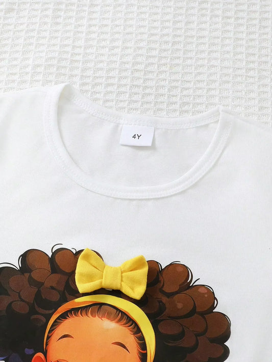 Ensemble Fille Été “GIRL” – T-shirt Blanc Imprimé + Short Jaune (4–6 ans)