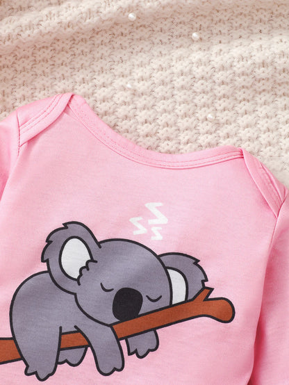 Ensemble Bébé Fille 3 Pièces “Koala” – Body + Pantalon + Bonnet | 0–18 Mois