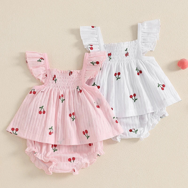 Ensemble d’été bébé fille 2 pièces smocké – tenue légère avec bloomer