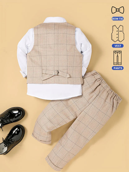 Tenue de mariage pour garçon à fleurs, gilet formel pour enfants, pantalon avec nœud papillon, tenue 3 pièces, Suti pour hôte de Piano, spectacle vocal