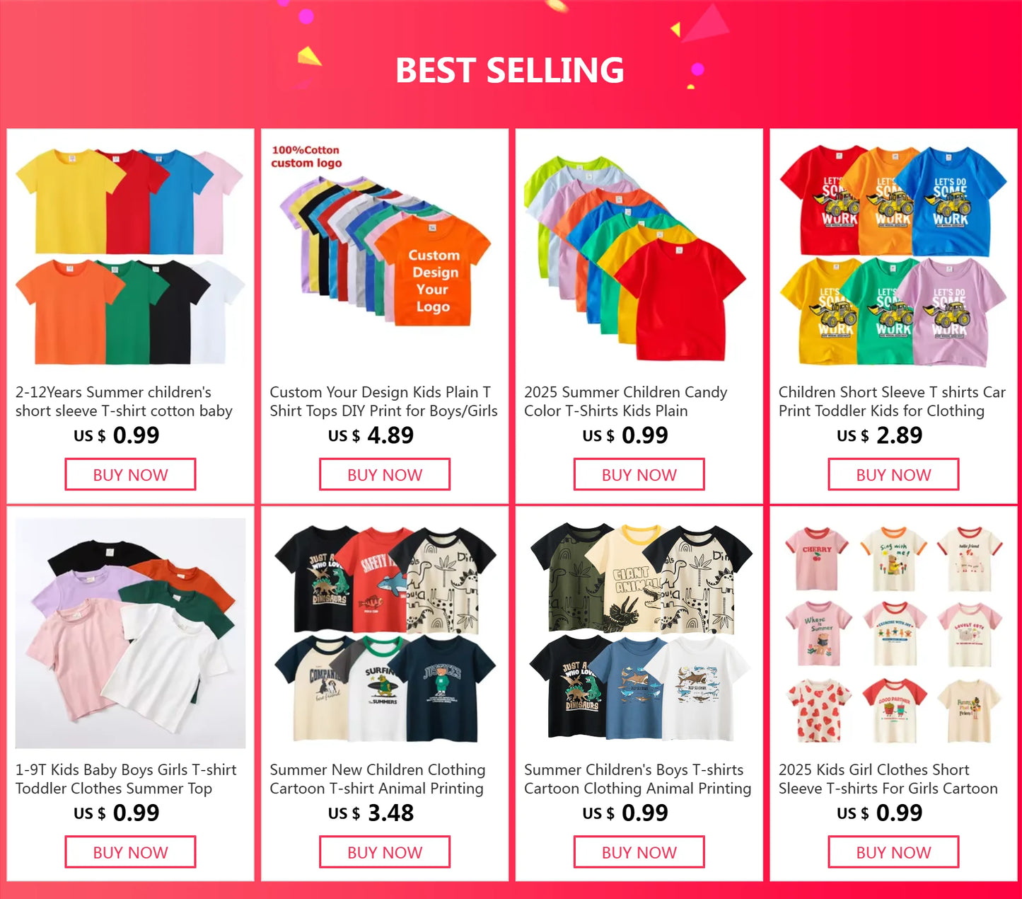 T-shirt d’été enfant unisexe en coton doux – Coupe classique