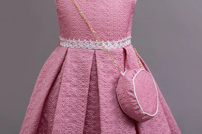 Robe Princesse Élégante Fille – Manches Longues avec Sac Assorti