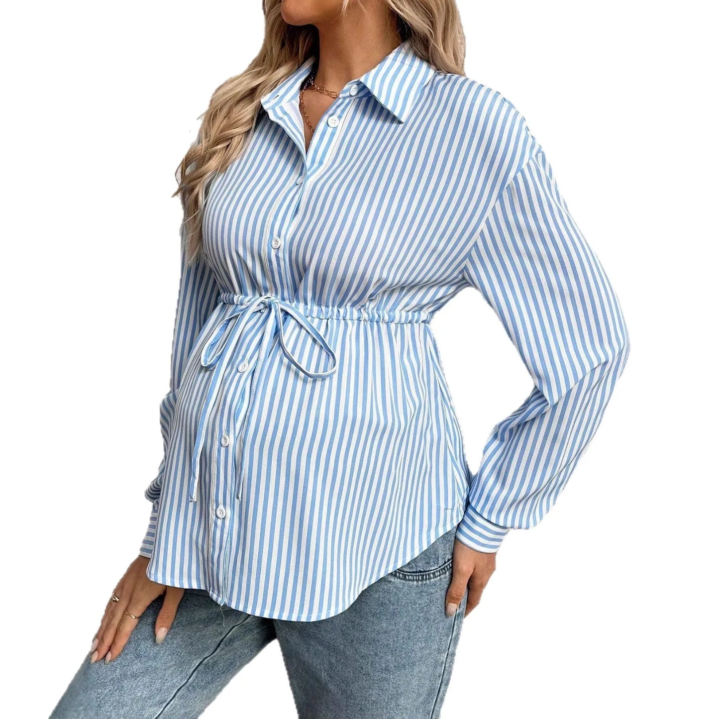 Chemise de maternité élégante à rayures – Haut grossesse chic et confortable avec ceinture | Collection Maman