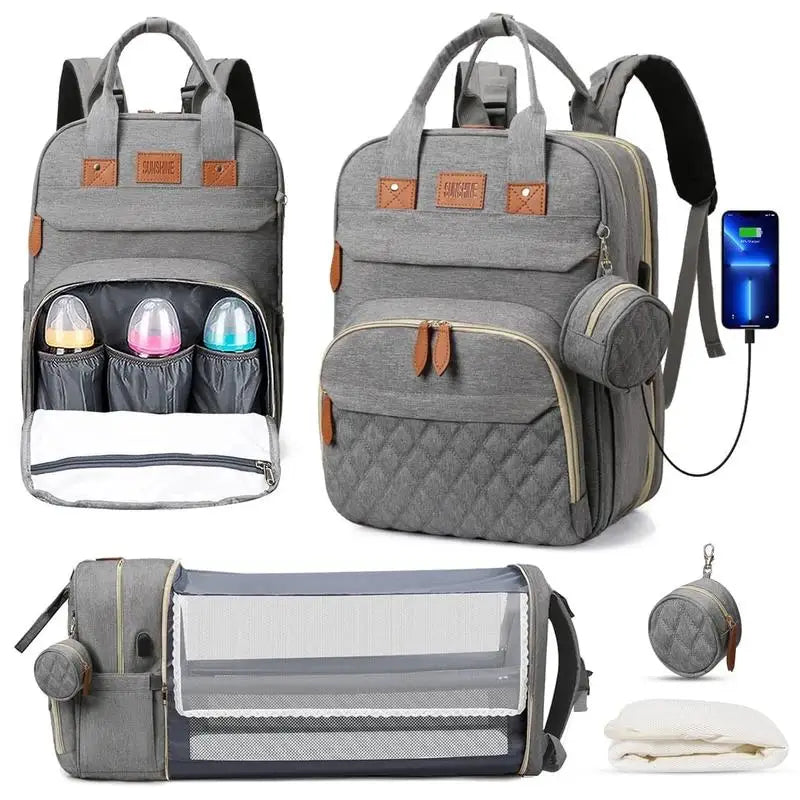 Sac à Langer 3 en 1 avec Lit Bébé Pliable – Sac à Dos Multifonction Grande Capacité