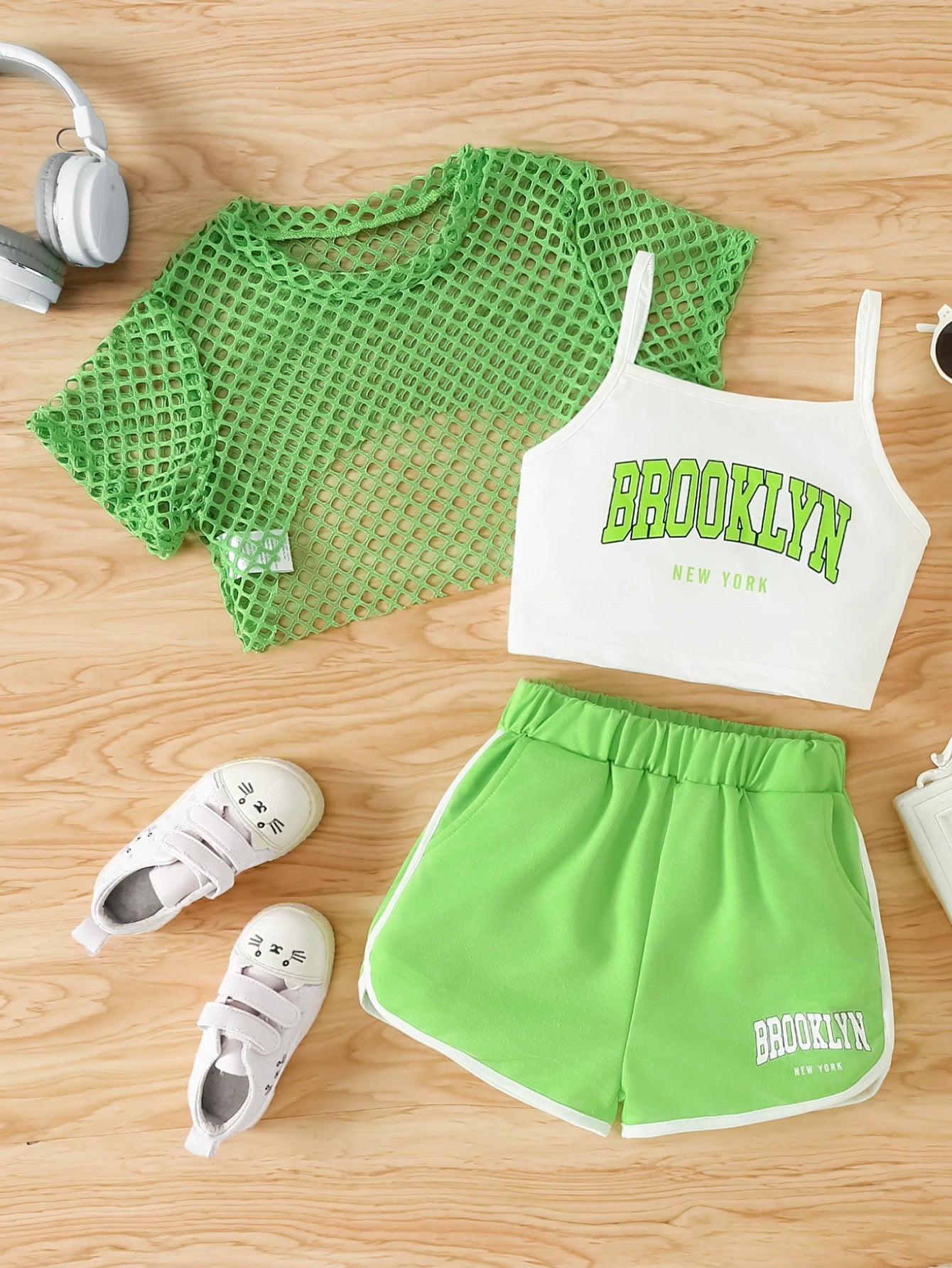 Ensemble 3 pièces d’été fille – Top mesh + Débardeur + Jupe/Short (7–13 ans)