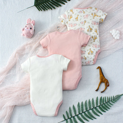 Lot de 3 bodys bébé fille – Motifs animaux & éléphant, coton doux