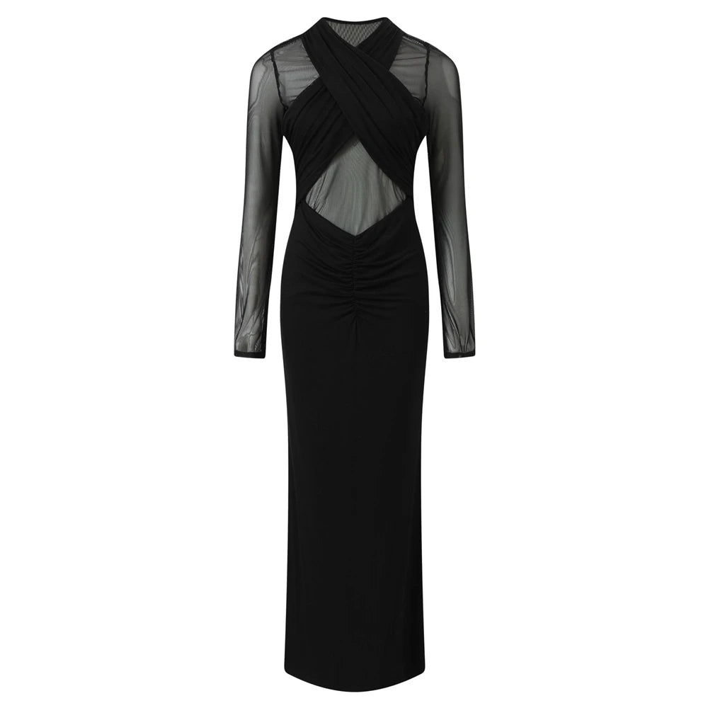 Robe Maternité Studio Luxe – Maille Transparente & Silhouette Sculptée