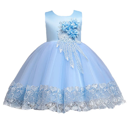 Robe de Princesse en Dentelle & Fleurs – Cérémonie Élégante pour Fille