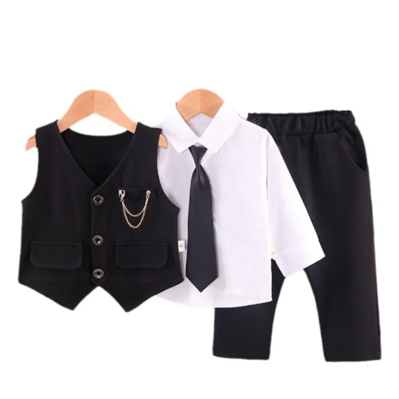 Ensemble Élégant Bébé Garçon 3 Pièces – Chemise, Gilet & Pantalon